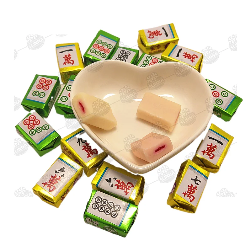 Wholesale halal Fruit Flavored Mahjong bubble gum filled jam sweet chewing gum candy Dried Snack Children Adults bulk packing