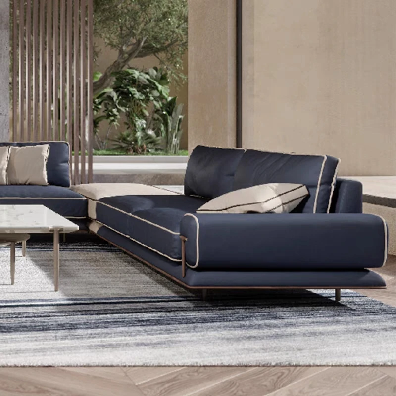 Italian sofa Blues leather sofa designer modern light luxury living room corner combination sofa