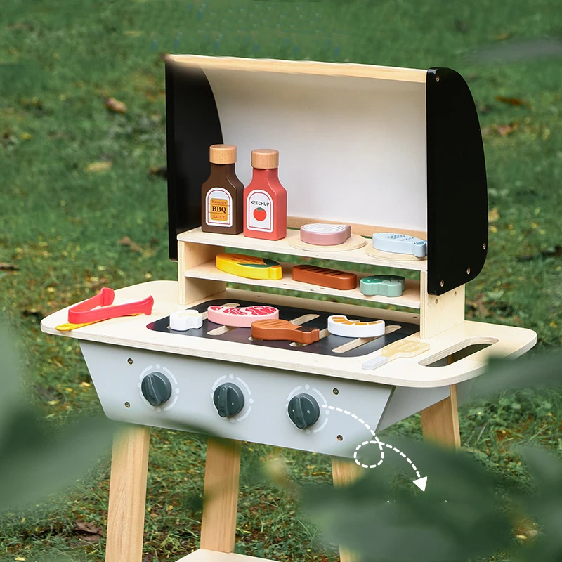 Mumoni Kids Wooden Grill Toy Set Funny Pretend Play Cooking Games Children Colorful Kitchen Toys