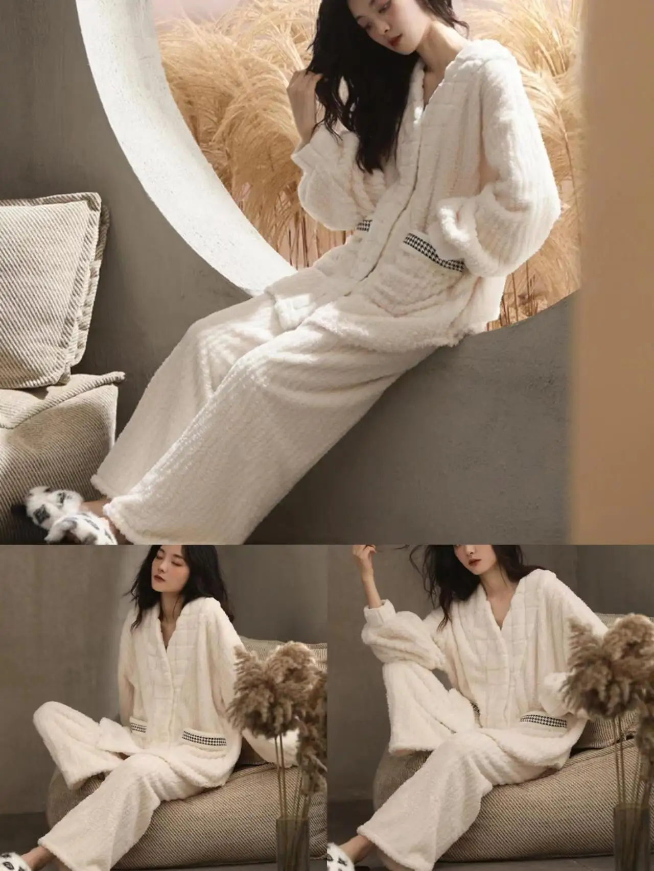 Coral velvet pajama set for women in winter with high aesthetic value plush and thick home clothing set two-piece set