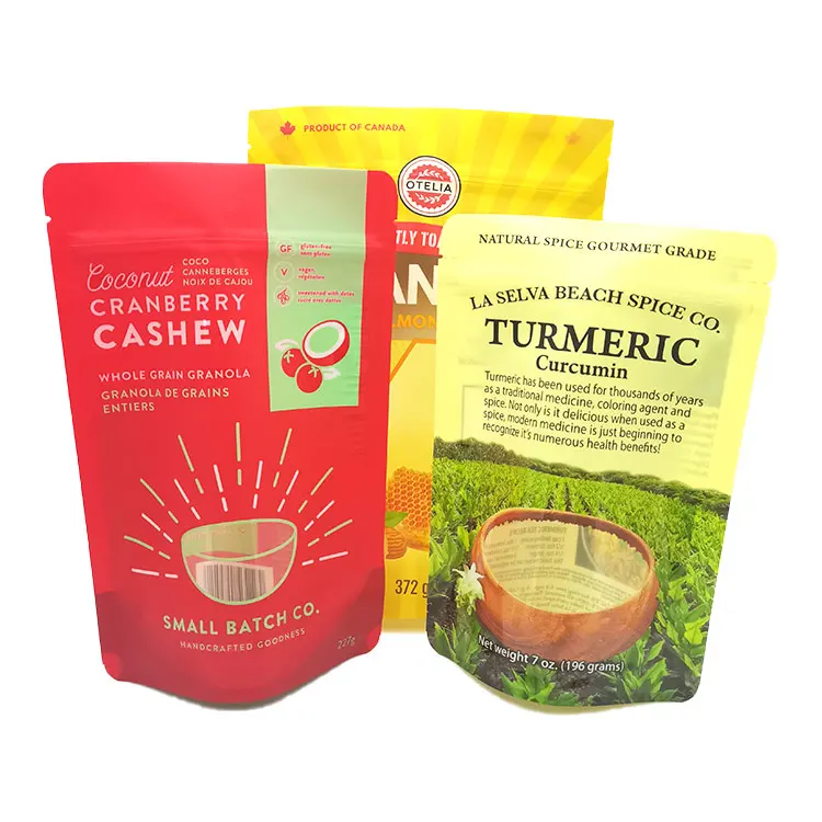 Custom mylar coconut cranberry stand up pouch resealable plastic cashew bag