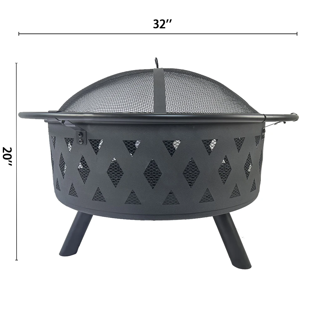 Outdoor Fire Bowl Garden Wood Burning Feuerschale Fire Pit with Spark Screen and Fireplace Poker