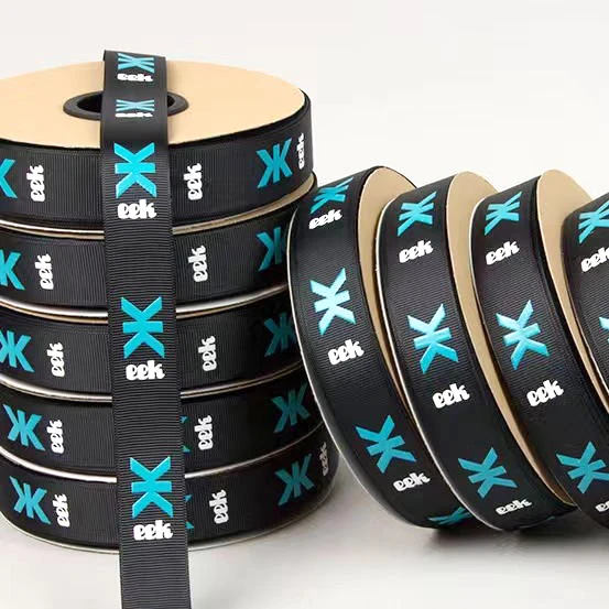 Custom logo Blind Embossed Printed Grosgrain Ribbon Raised Gift Decoration Wrapping Ribbon