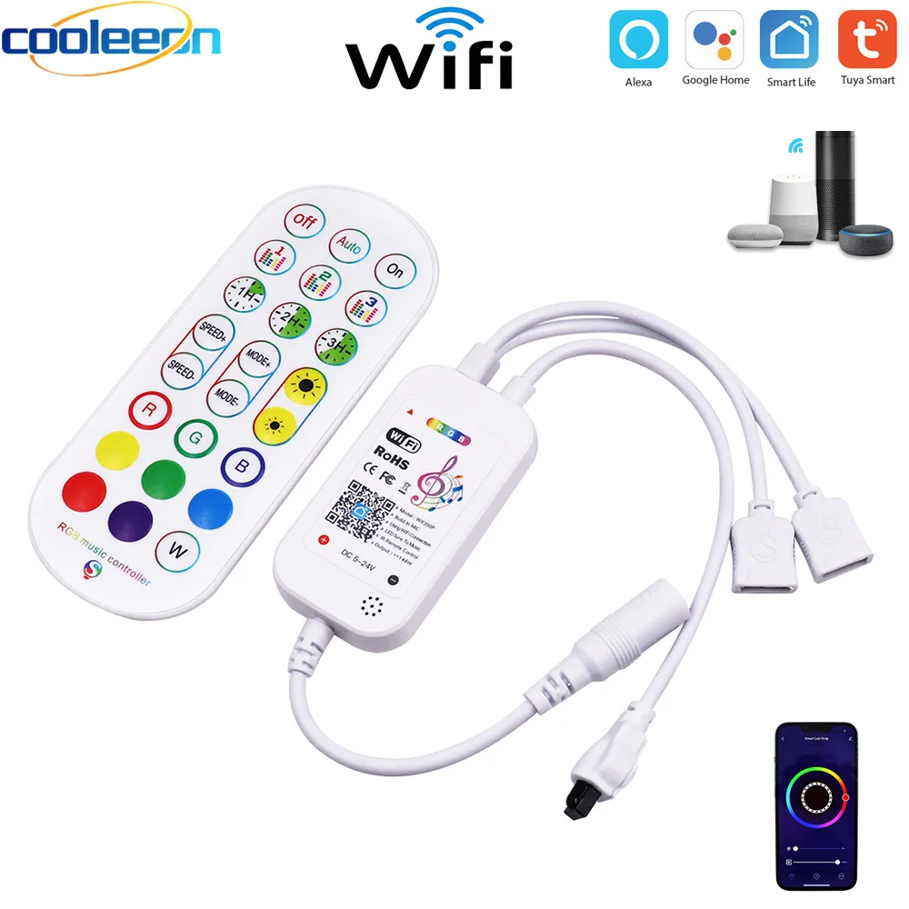 Tuya Wi-Fi RGB LED контроллер выключатели со светодиодным индикатором 5 В 12 24 постоянного тока красочная Светодиодная лента работает с Alexa Google Assistant DC5-24V