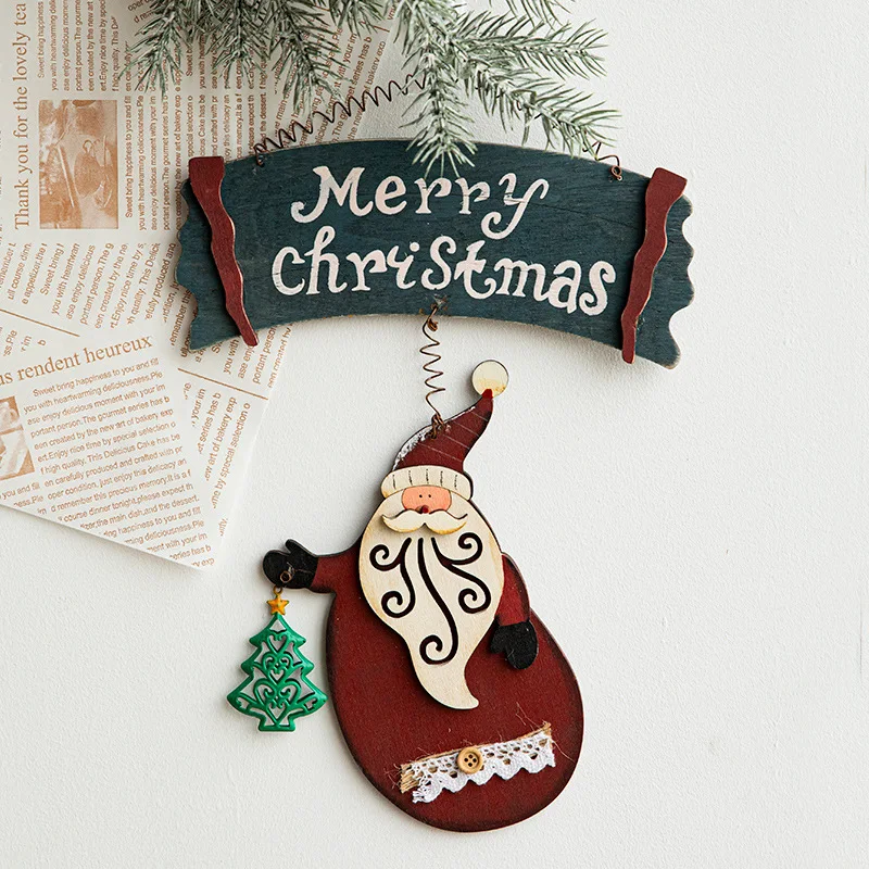 Christmas Hanging Wind Bell Elk Merry Christmas Wooden Hanging Xmas Bell Pendant Hanging Elk Wooden Christmas Bell Ornament