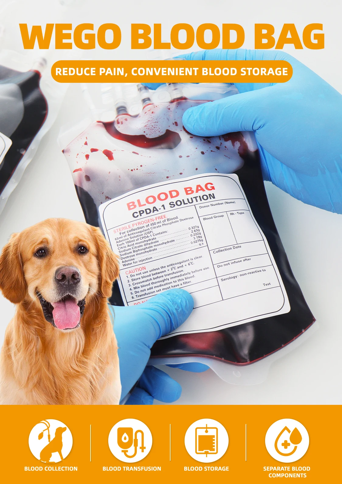 Disposable Blood Collection Bag CPDA-1/CPD+SAGM 450ml single/double/triple/quadruple