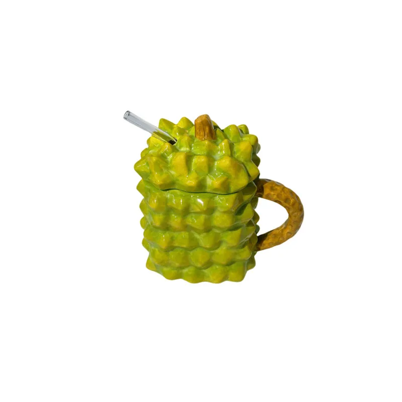 Unique 3D Fruit Durian Mug Cute Ceramic Strawberry Orange Mug Cups Coffee Milk Large Capacity Mug for Gift