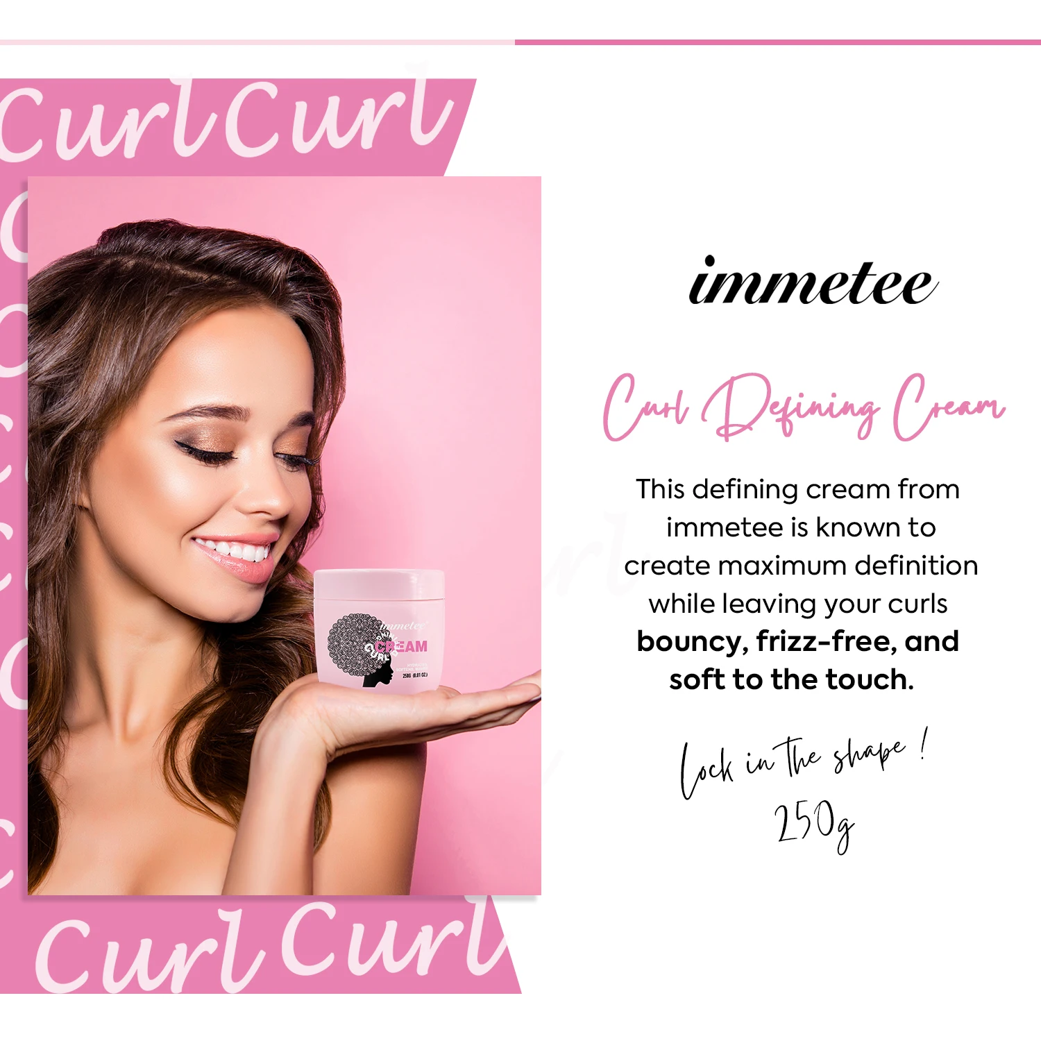 IMMETEE Curly Cream Organic Coconut Oil Hair-Smoothing Anti-Frizz Private Label Hair Cream for curly hair