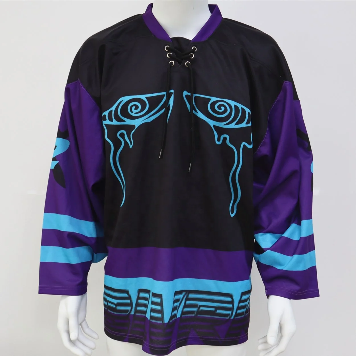 Sublimated Ice Hockey Jersey and Socks With Custom Team Logo Stripes Tackle Twill Hockey Blue Jersey Uniform