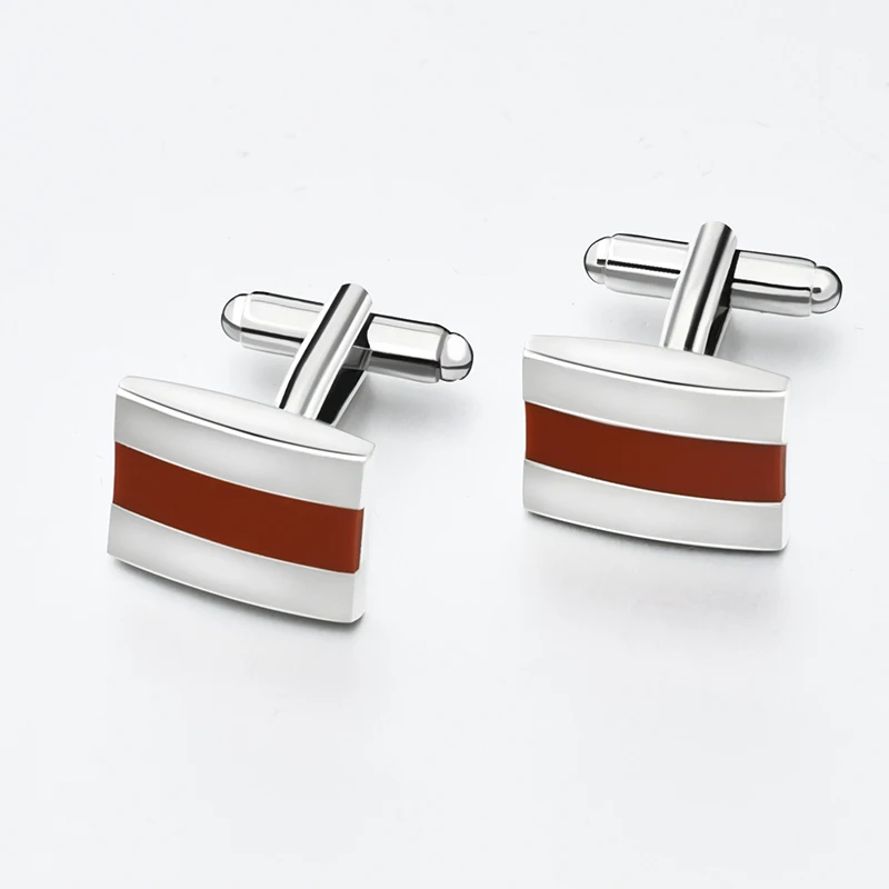 Kaidvll Cufflinks Luxury White Stripe Rectangle Cufflink Brand High Quality Crown Crystal Novelty Cufflink For Mens