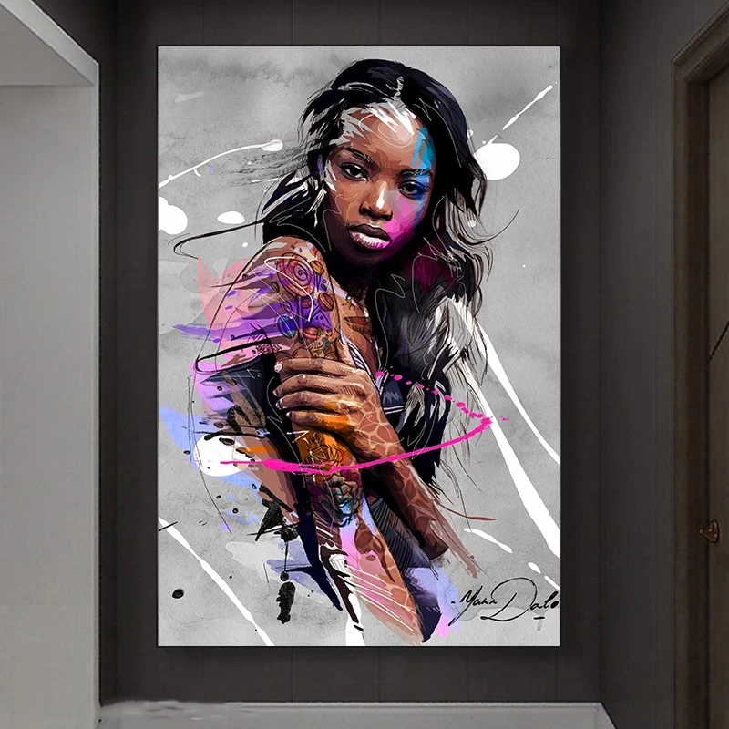 Abstract Graffiti Art Girls Canvas Art Posters and Prints Colorful Tattoo Woman Canvas Paintings Street Art Pictures for Home