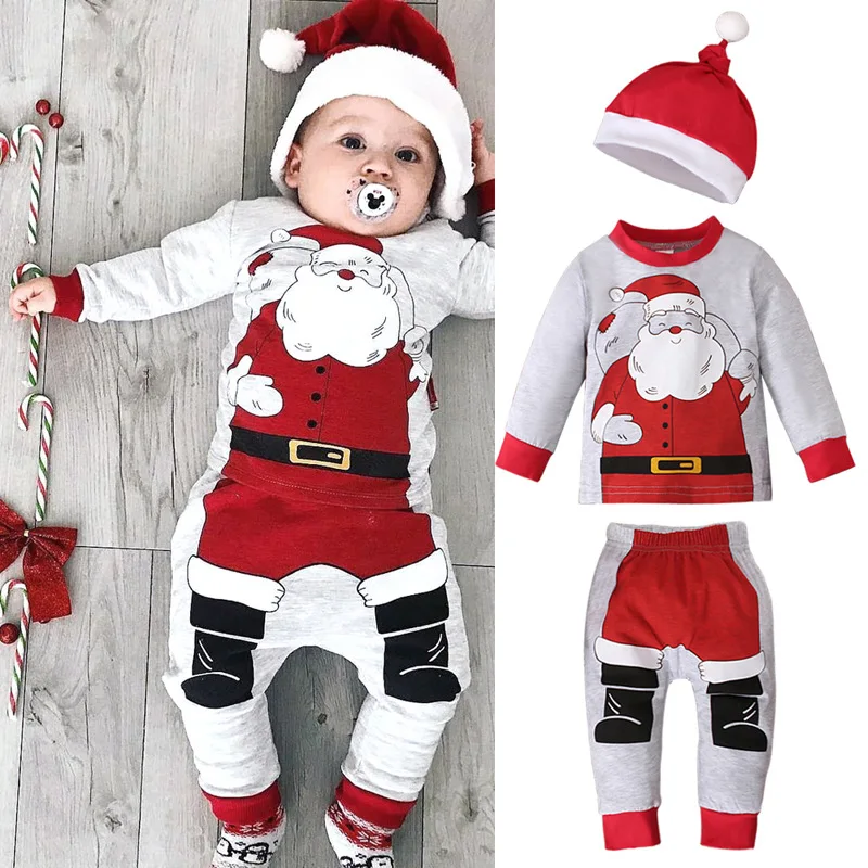 Hot Christmas Set Toddler Hat Sweat Shirt Pants 3 Pcs Christmas Clothing For Kids