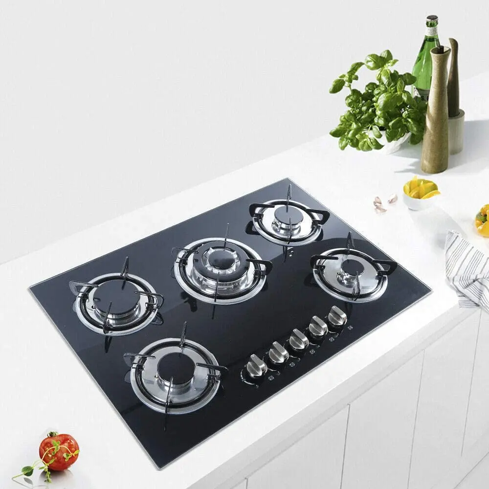 220 V  gas hob 5 burner gas stove built in five gas burner glass cooking bench black LNG rv cooker cooktop kitchen kitchenware