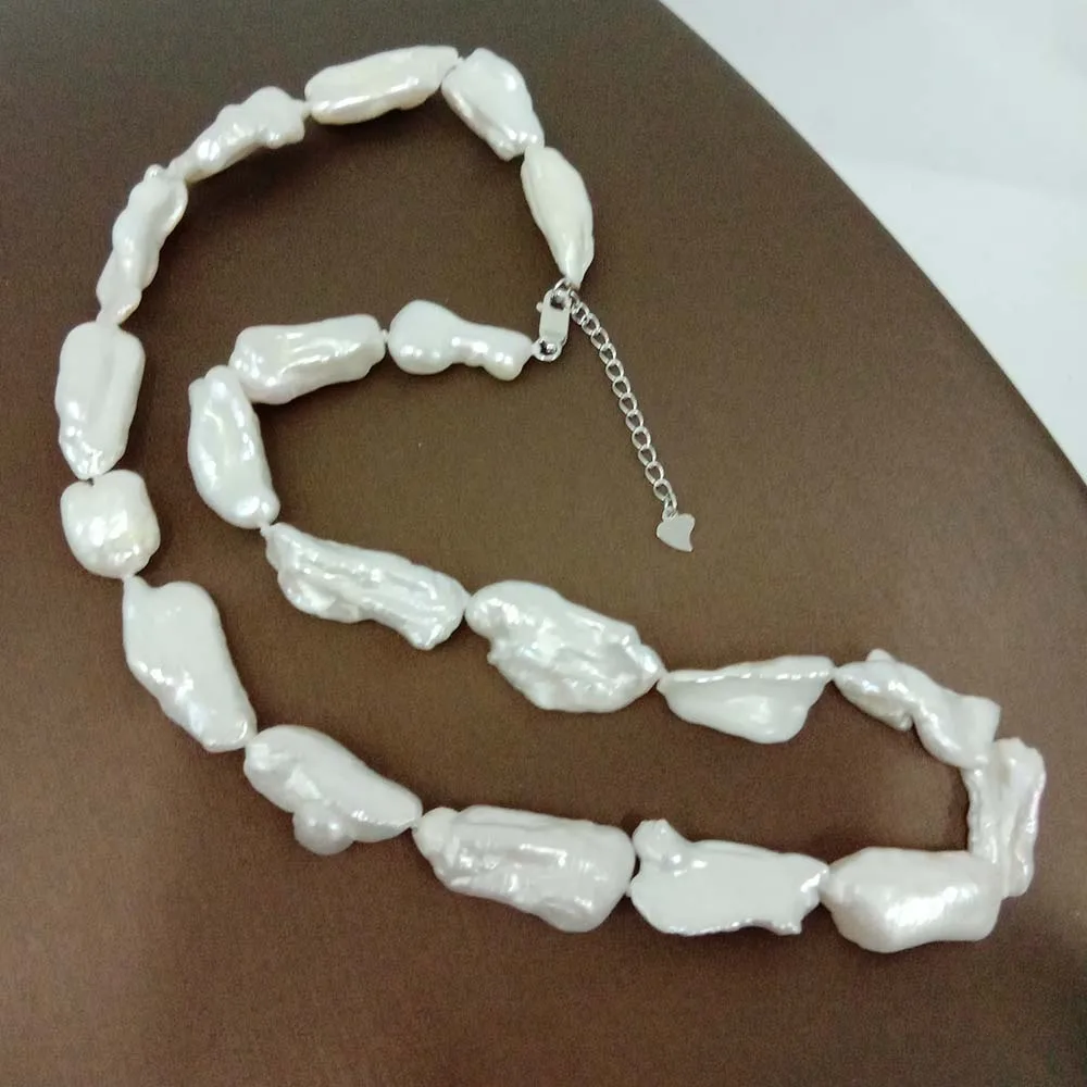 16-22 inch big biwa baroque  freshwater pearl necklace with 925 silver CLASP for women, knotted beads