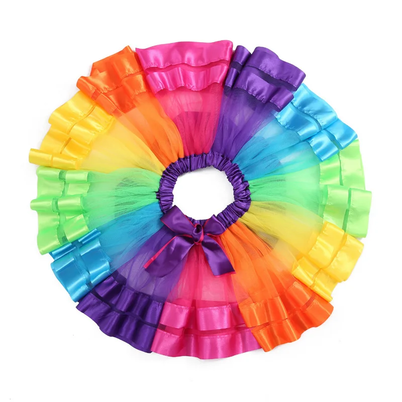 Wholesale Baby Girls TUTU Skirt Kids Layered Tulle Dancing Party Rainbow Tutu Toddler Stretch Ballet Dress Skirt