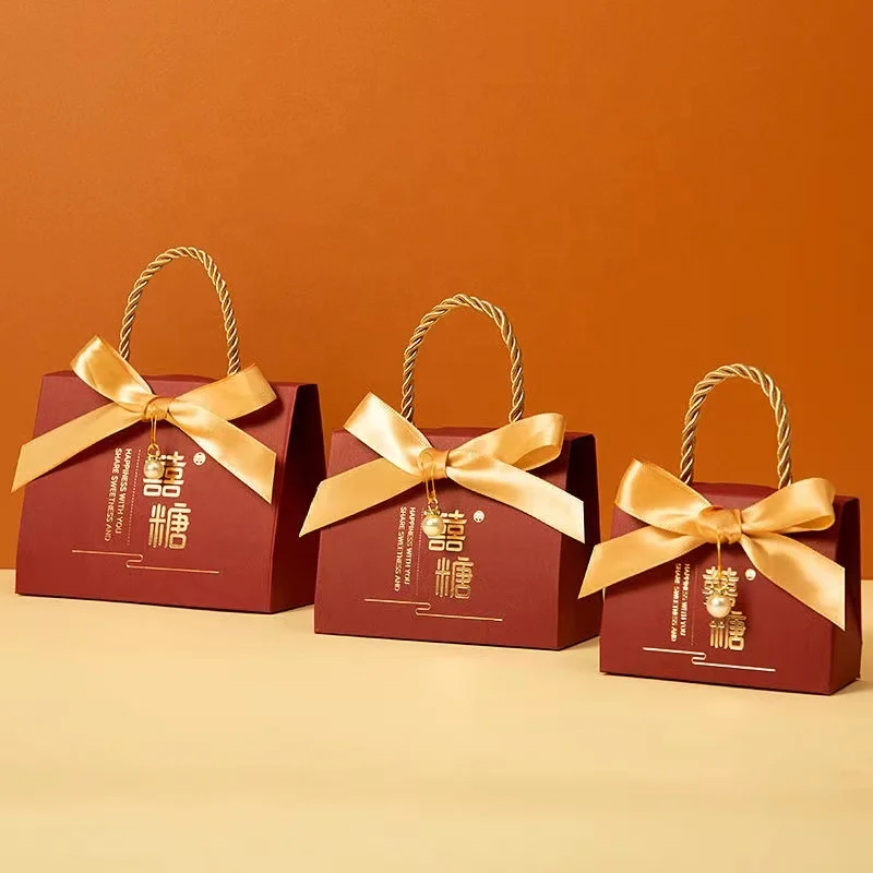 Wedding candy box creative sweet box with ribbon handle Chinese national style decorative portable gift box