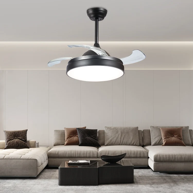 Hot sale Modern 42 inch hidden retractable Ceiling Fans with Light ABS 4 blades DC motor LED fan lamp for living room