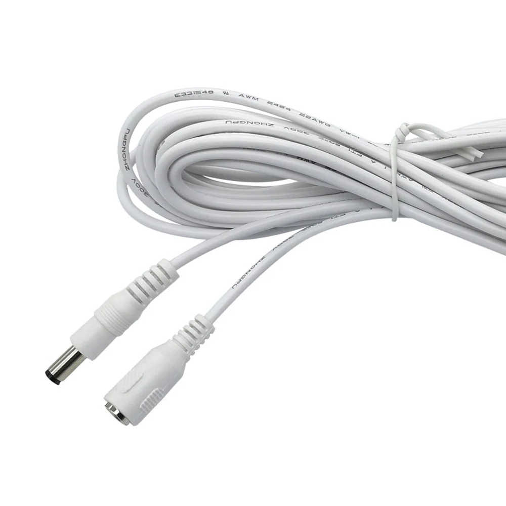  12V DC Extension Cable 5521 Power Supply Adapter Flat Extender Cord Female to Male Wire for CCTV Security Camera IP