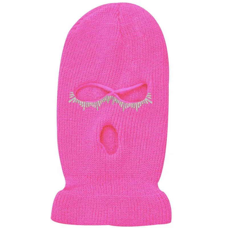 New Custom Winter Cover Face Hat Custom Face Mask Balaclava Knitted Rhinestone Full Face Cover 3 Holes Ski Mask
