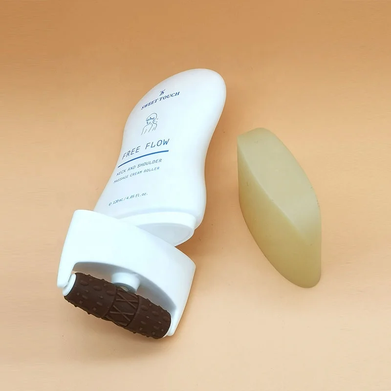 100 ml 150 g PE oval shape convex single roller massage flat skincare  cosmetics bottles with massager PP cap