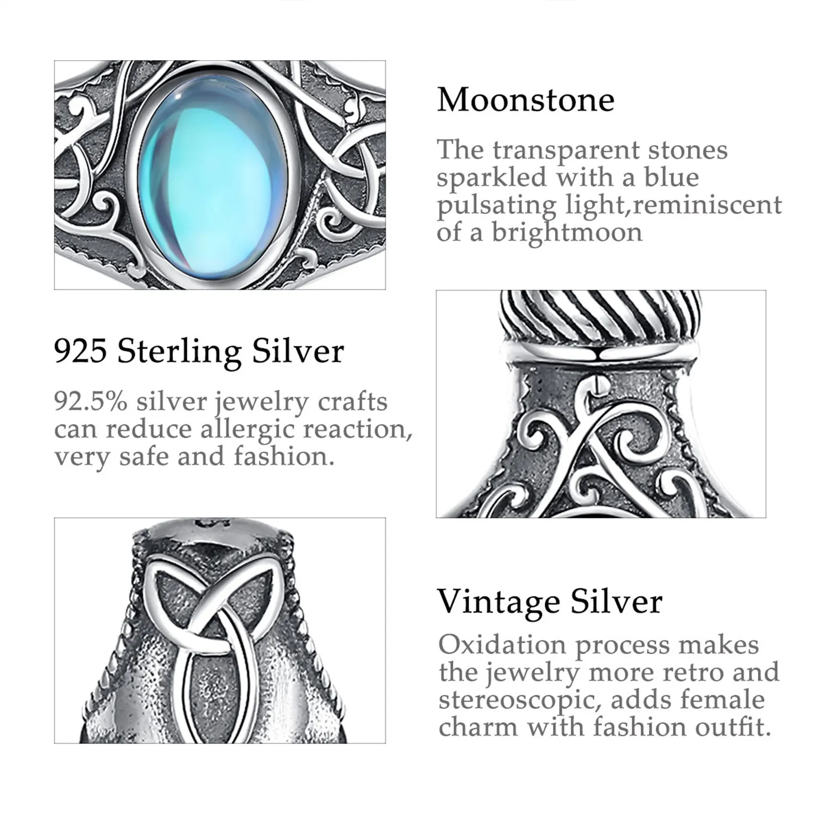 Changda 925 sterling silver noridc jewelry moonstone viking thor hammered hammer pendant necklace
