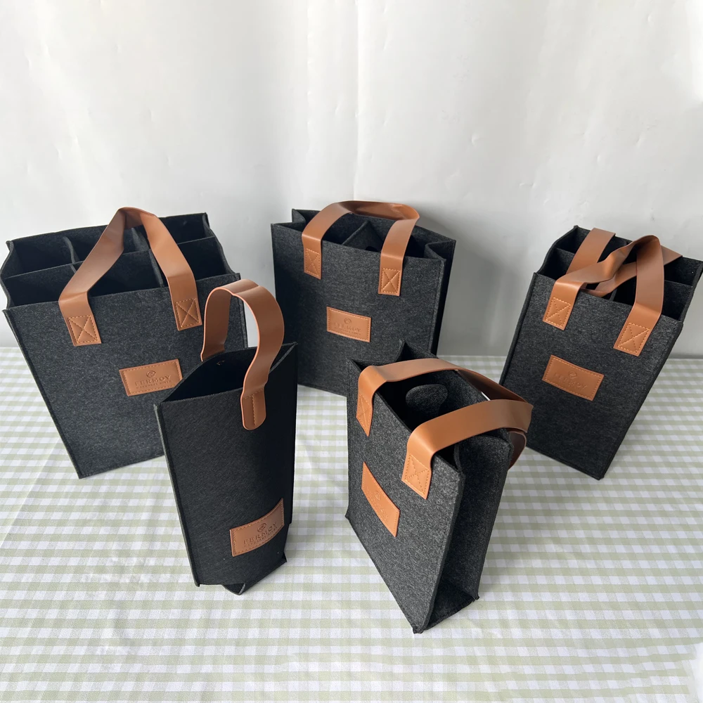 Reusable 1/2/4/6 Felt Wine Bottle Bag Portable Wine Tote Bag Beer Holder Single Bottle Wine Protector for shopping