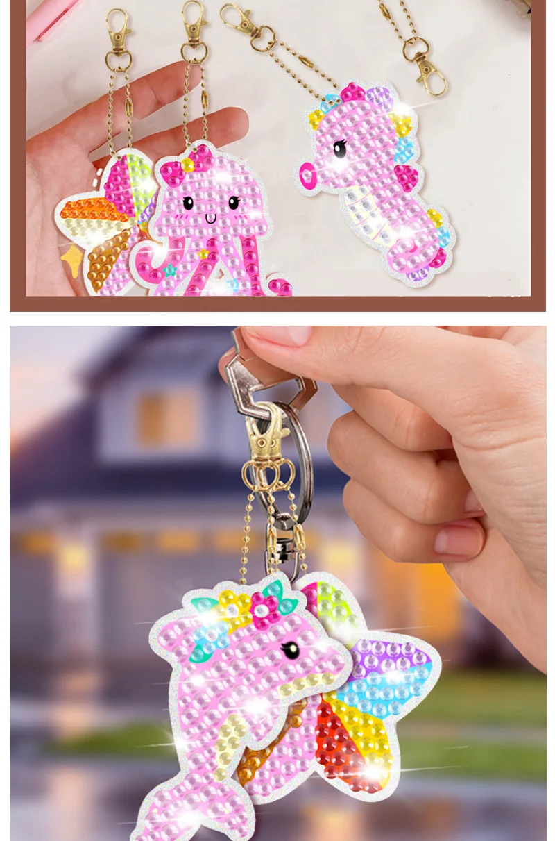 15pcs Set DIY  Diamond Painting  Animal Gem Keychains  cartoon Key Ring