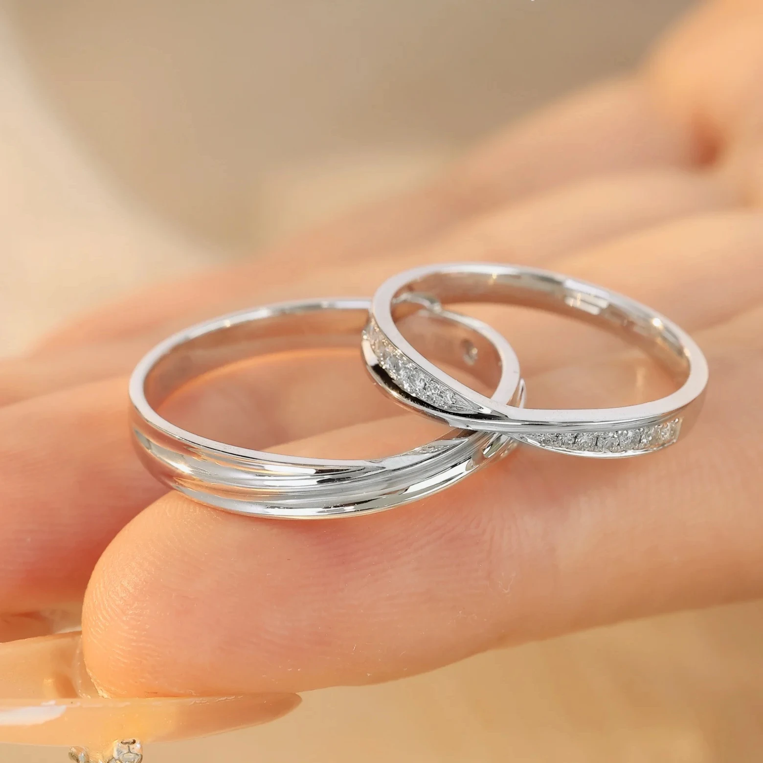 H&F Wholesale Men Wedding Band White Gold 18K 14K 10K Real Gold Couple Wedding Ring Natural Diamond for Couple