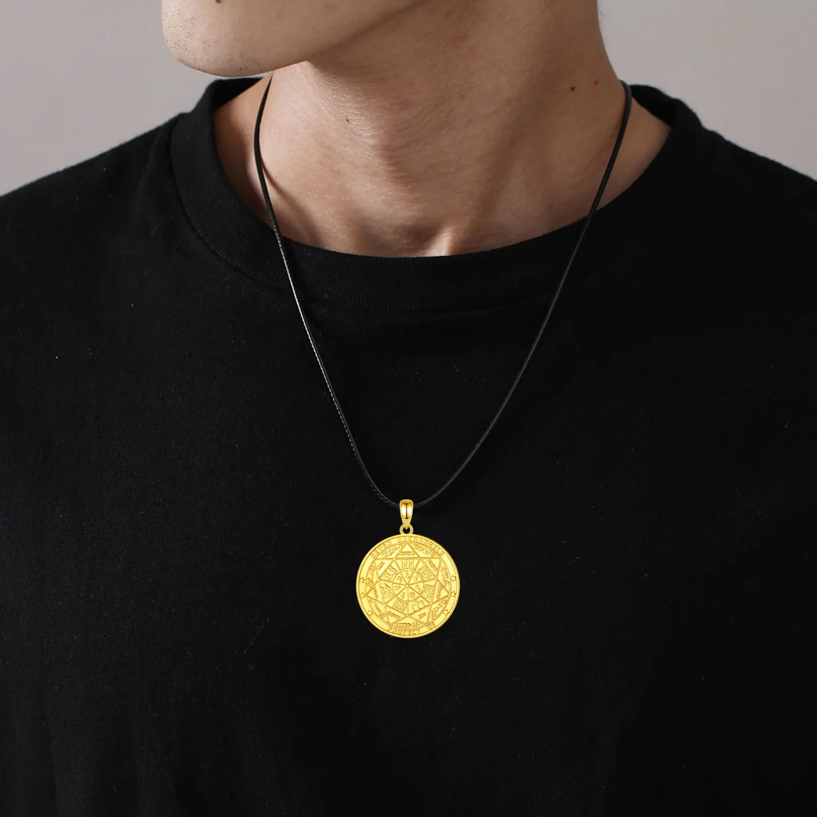 Merryshine Magic Seals Amulets Spiritual Lucky 18k gold Coin Pendent Jewelry Seven Seals of the Archangels Necklace