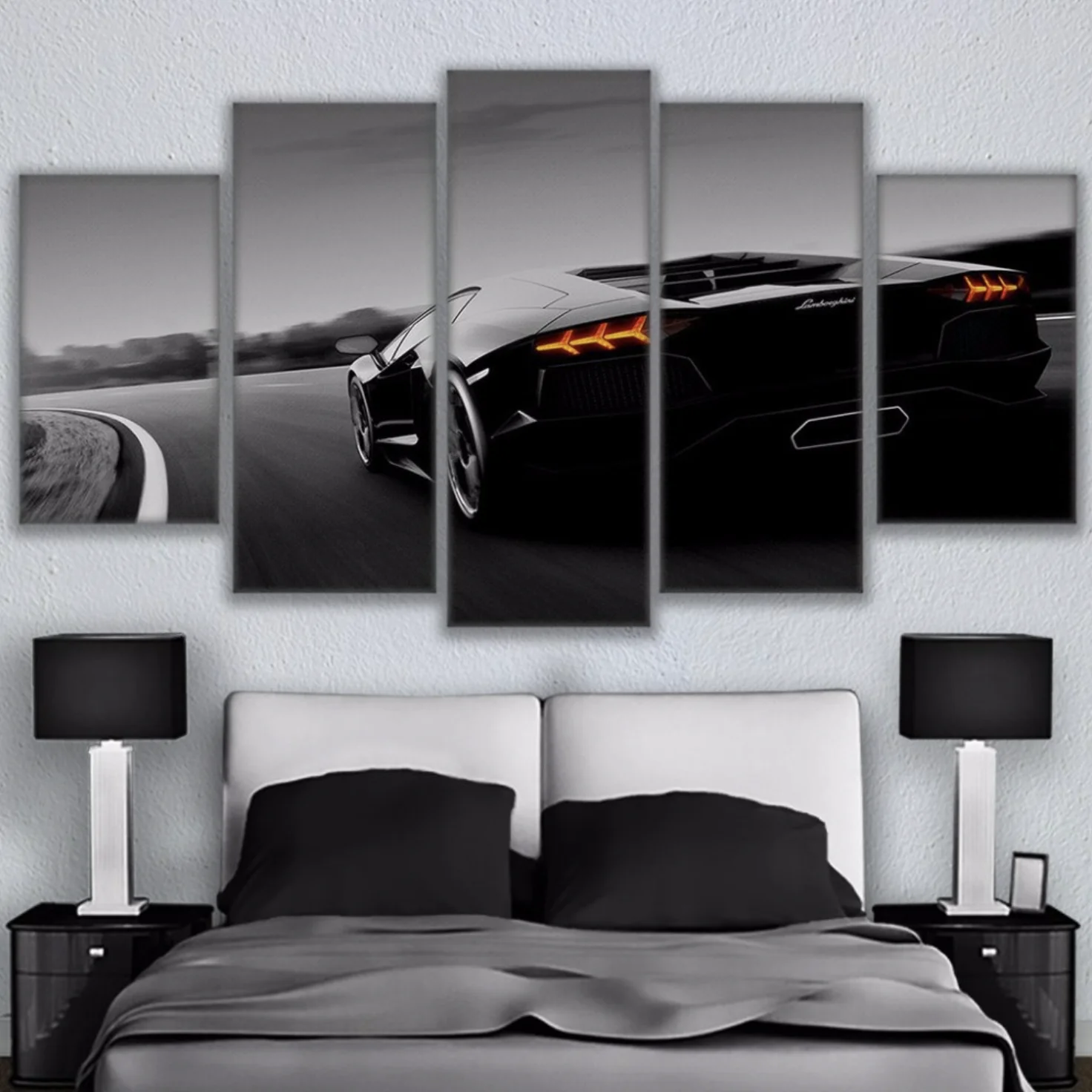 Modern Un-stretched Picture Painting Black Sport Supercar Racing Car Canvas Poster Print for Decoration