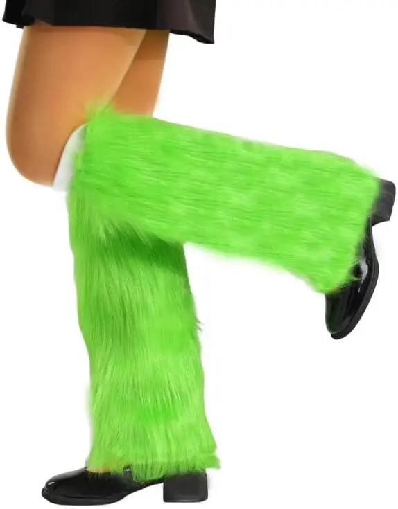 St Patricks Day Fur Leg Warmers MardiGras Leg Warmers Covers Furry Fur Long Boots Cuff Cover Cosplay Party Costume Furry