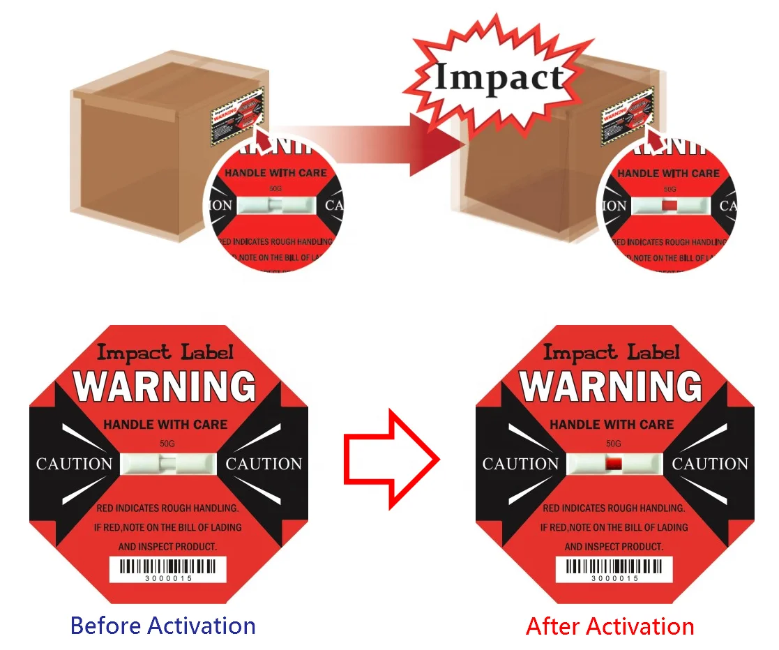 Impact Recorder Label Sticker 50G Shock Indicators Packaging Label