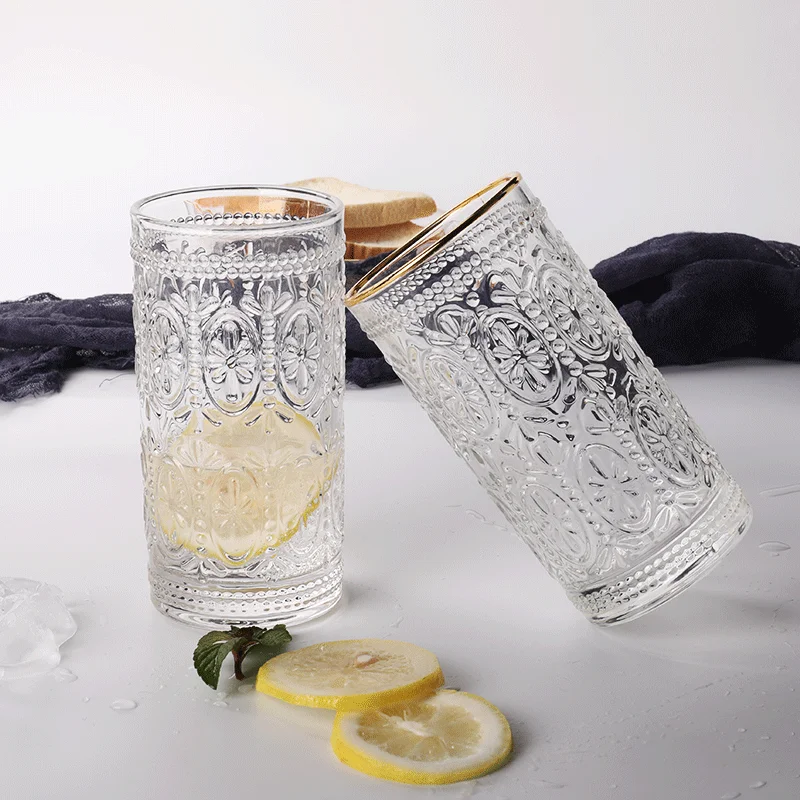 factory wholesale cheap drinkware clear ribbed vintage glassware glass wine goblets for wedding