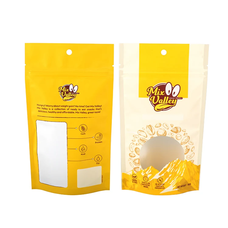 Custom Wholesale printing Dried Mango Melon Seeds Nuts Yellow Bags Food Grade Stand Up Zip Lock Packaging Pouch