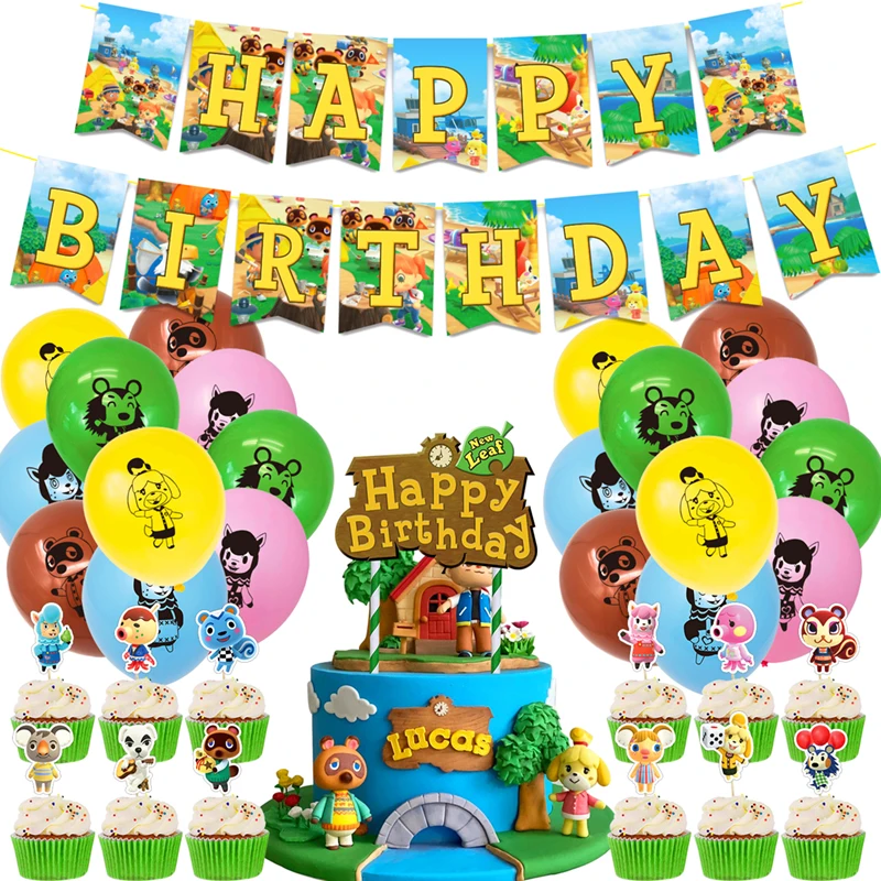 Animal crossing theme party decoration wholesale happy bithday banner latex balloon supplies