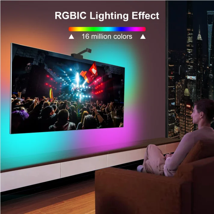 IP20 3.8m 12V RGBIC Video Game Display Accessories RGB Decor Bar LED Smart TV Backlight Strips Lights With Camera for Tv
