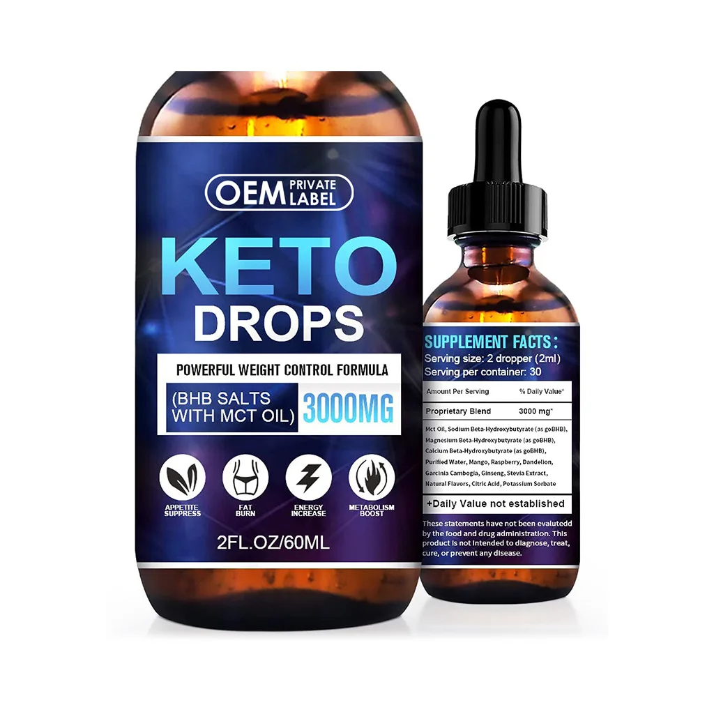 Private Label Slimming Ketone Loss Weight Drops Organic BHB Keto Diet Drops Fat Burner Metabolism Booster Liquid Keto Drops