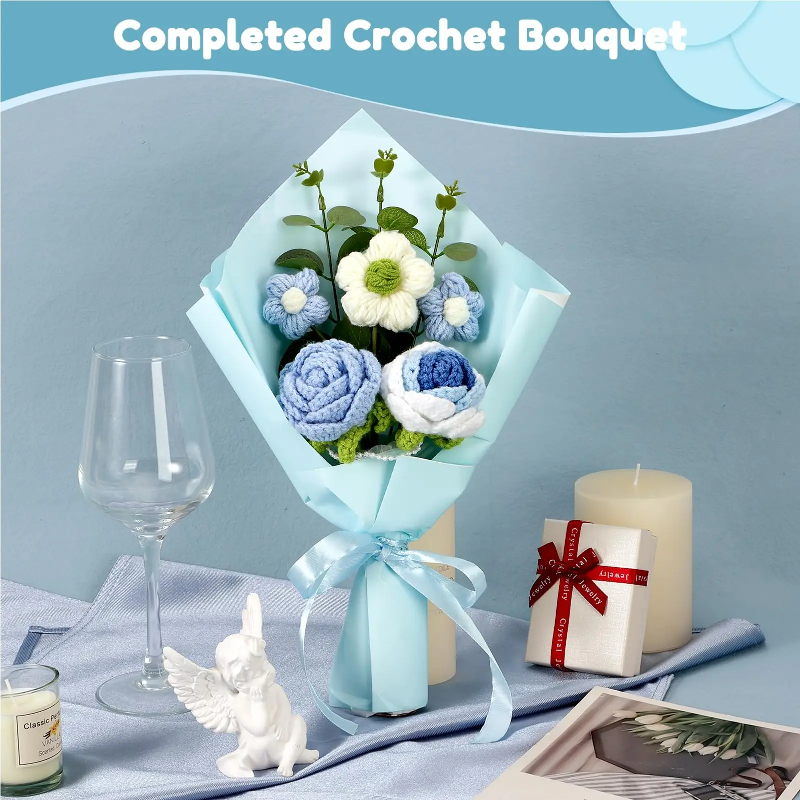New Product Ideas 2025 Knitted Rose Flower Bouquet With Wholesale Price Handmade 100% Cotton Crochet Flower Bouquet Gifts