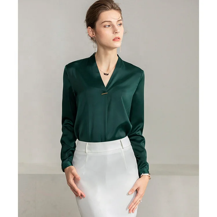 Korea Style Silk Satin Fabric Ready made in-stock chiffon Colors Blouse women Factory Direct Supplying Blouse for Ladies