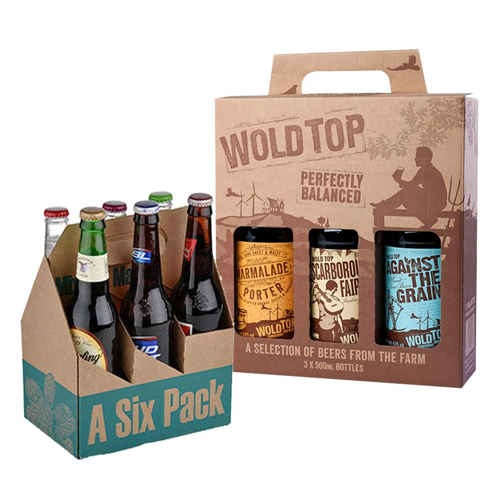 Cheap Price Custom Six Pack Carrier Liquor Beer Box Foldable Kraft Paper Corrugated Carton Wine Packages Gift Box for Bottles