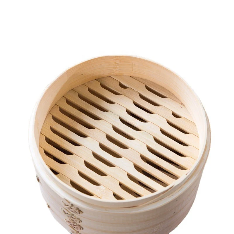 2 Tier Kitchen Bamboo Steamer for Asian Cooking Buns Dumplings Vegetables Fish Rice
