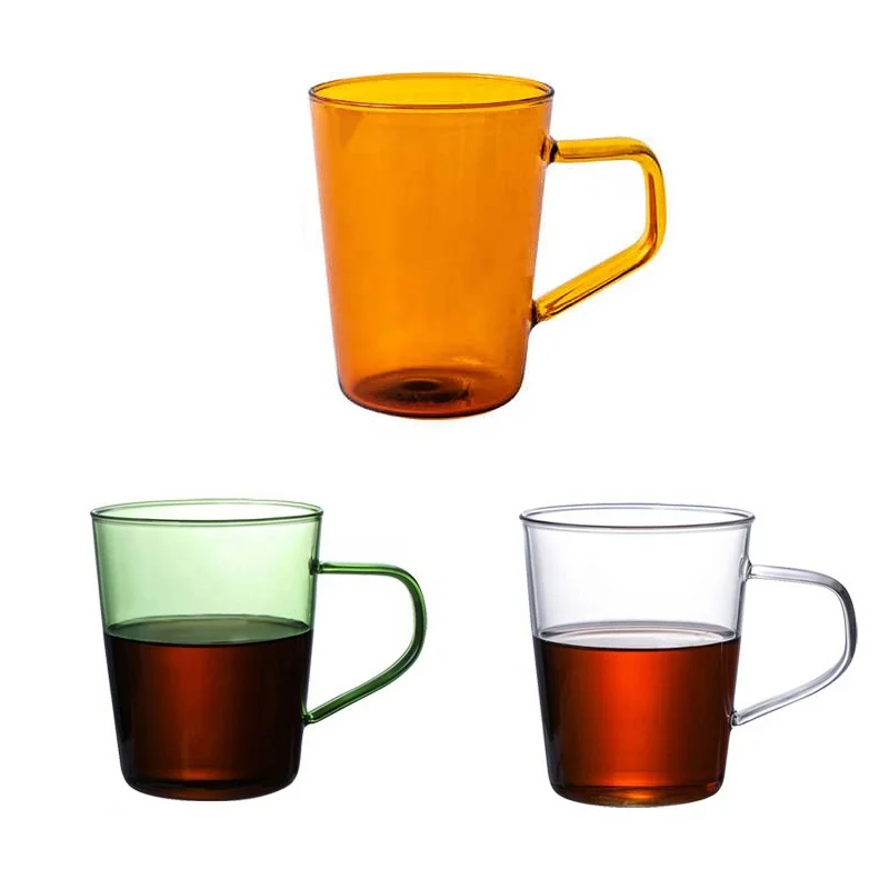 Modern Colored Heat-Resistant Glass Coffee Mug With Handle Borosilicate Colored Glass Tea Cup Dinnerware Glassware Beverage Cups