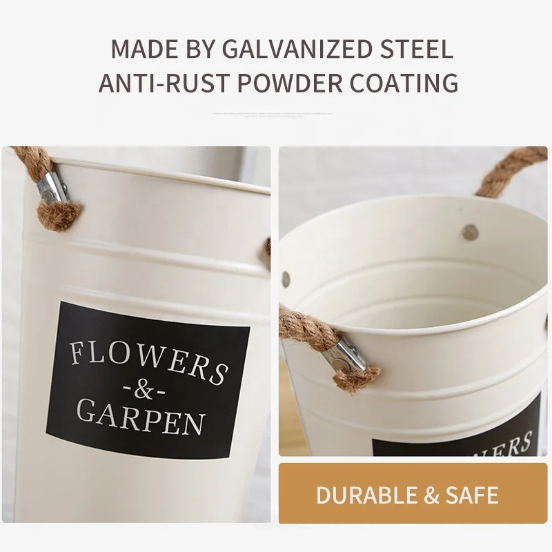 Подвесные оцинкованные металлические цветочные горшки в стиле ретро ведро ваза прибрежном с ручкой из веревки винтажный Настенный декор садовые