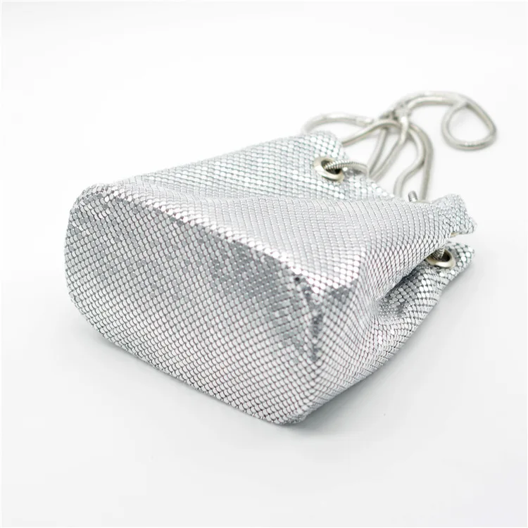 China supplier gold  color evening bag women metal mesh bucket handbag shoulder bag ladies cross body bag