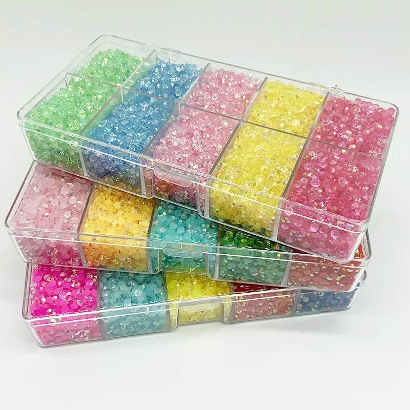 Best 3mm 4mm 5mm Jelly resin rhinestones mix colors 10 grids boxed clear transparent rhinestones ab stones for DIY crafts