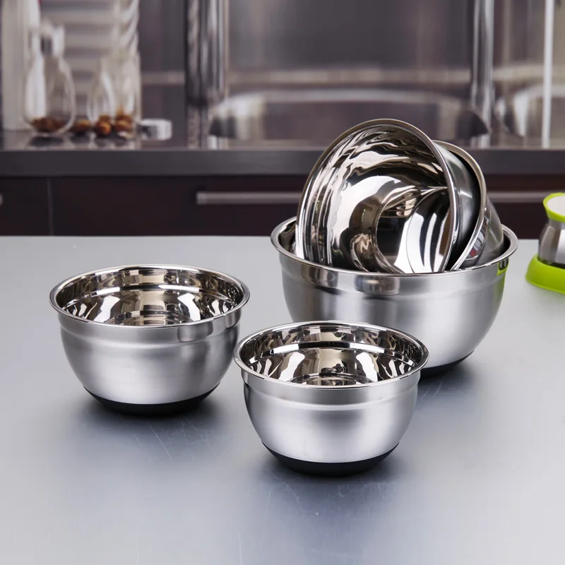 5 different sizes stainless steel mixing bowl set with non-slip bottom Salad bowl