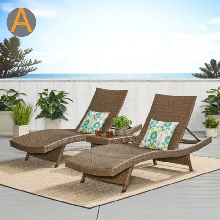 Высококачественная уличная мебель для пляжа морского бассейна шезлонг садовая волнистая ротанговая Солнцезащитная кровать