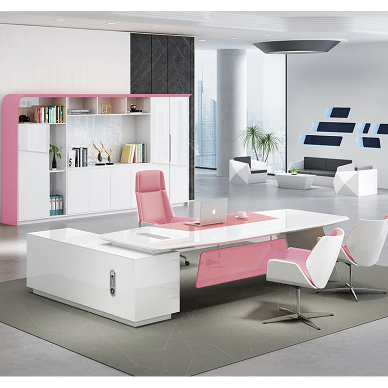 L Shaped White Office Desk Modern Manager Executive Computer Desks High Tech Design