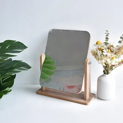 Wood Stand Rotatable Tabletop Makeup Mirror Rectangular Decorative Table Mirror Small Makeup Mirror