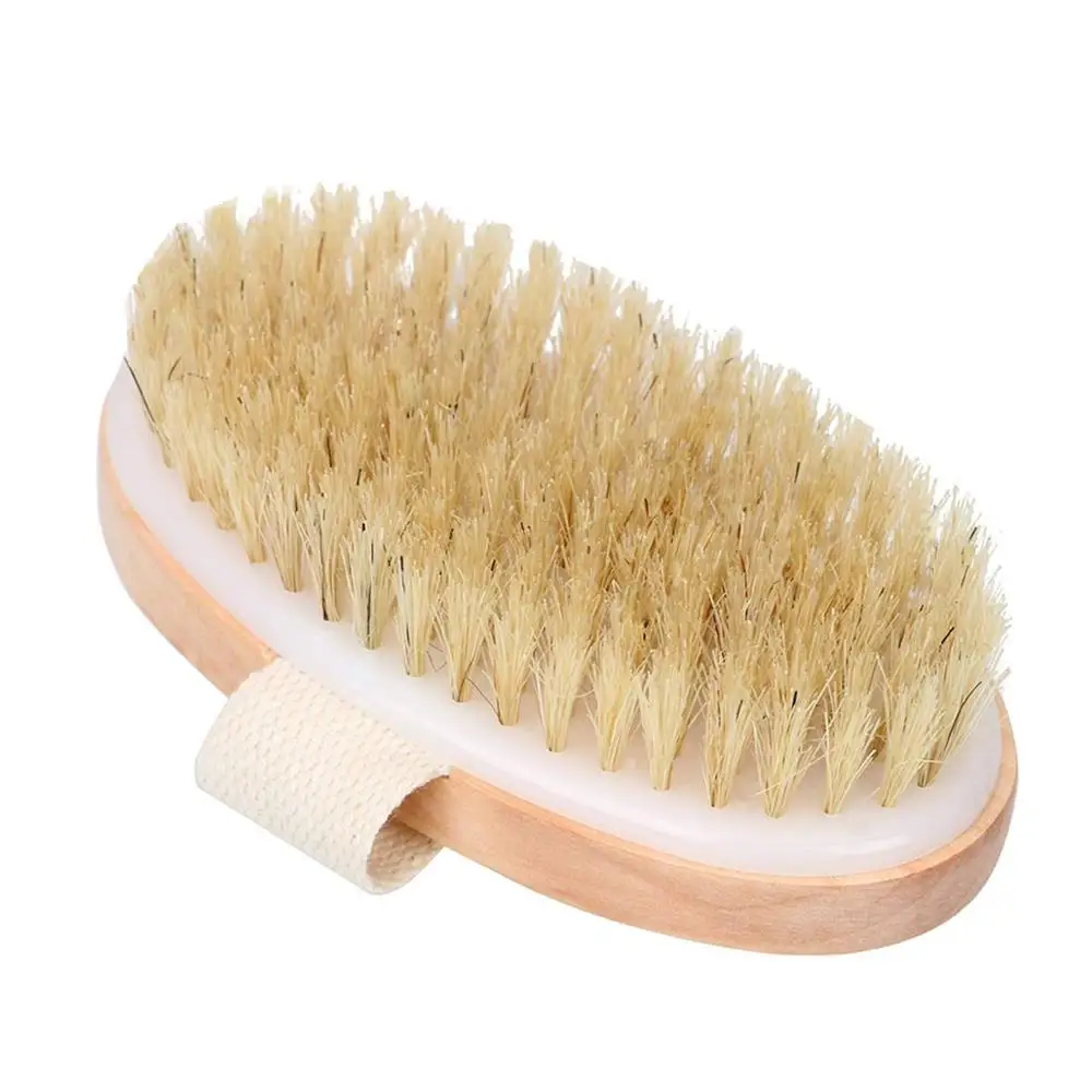 Wooden Natural Bristle Dry Skin Bath Body Brush With Hand Band For Nice Grip